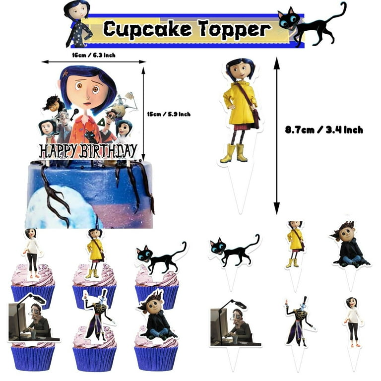38 Pcs Coraline Theme Birthday Party Decorations,Party Supply Set for Kids  with 1 Happy Birthday Banner Garland , 13 Cupcake Toppers, 18 Balloons,6