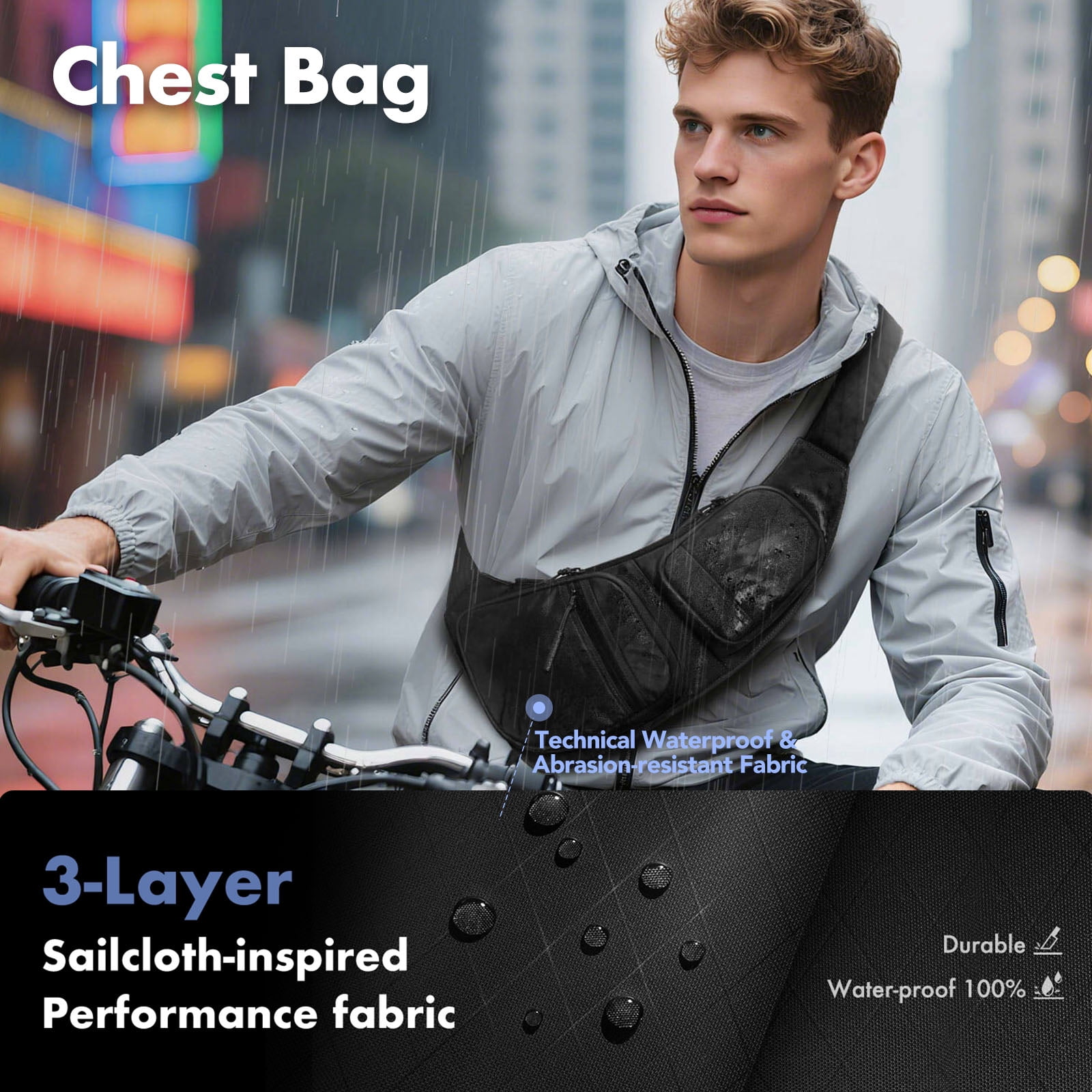 HEROIC KNIGHT Sling Bag for Men Women, Waterproof & Lightweight Crossbody Bag with Multiple Pockets for Casual Travel Sport Hiking, Black