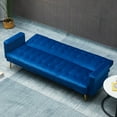 thumbnail image 3 of Tcbosik Velvet Fabric Modern Futon Sofa Bed with Adjustable Back, Upholstered Couch for Bedroom, Living Room, Dark Blue, 3 of 9