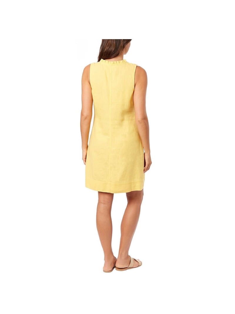 Briggs Ladies' Ruffle V-Neck Linen Blend Dress, Yellow XS