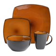 thumbnail image 4 of Gibson Soho Lounge Ensemble de Vaisselle en Grès à Glaçure Réactive Carrée, Service pour 4 (16 Pcs), Ambre, 4 of 10