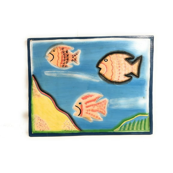 Ocean & Fish Scene 16" X 16" - Wall Hanging Wooden Panel | #dpt523440