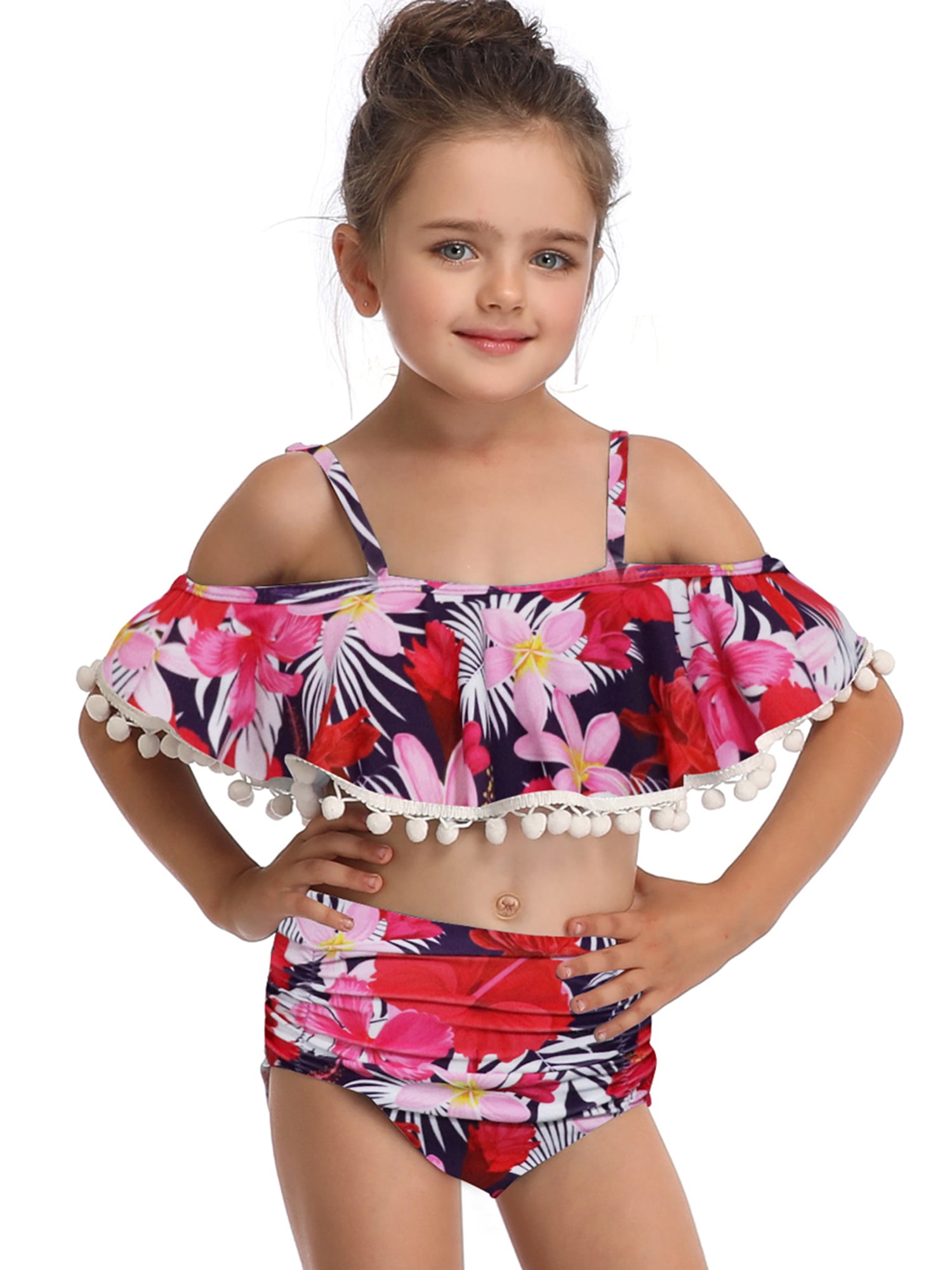 Mother Daughter Matching Swimsuit Floral High Waist Bikini Set for Women Girls