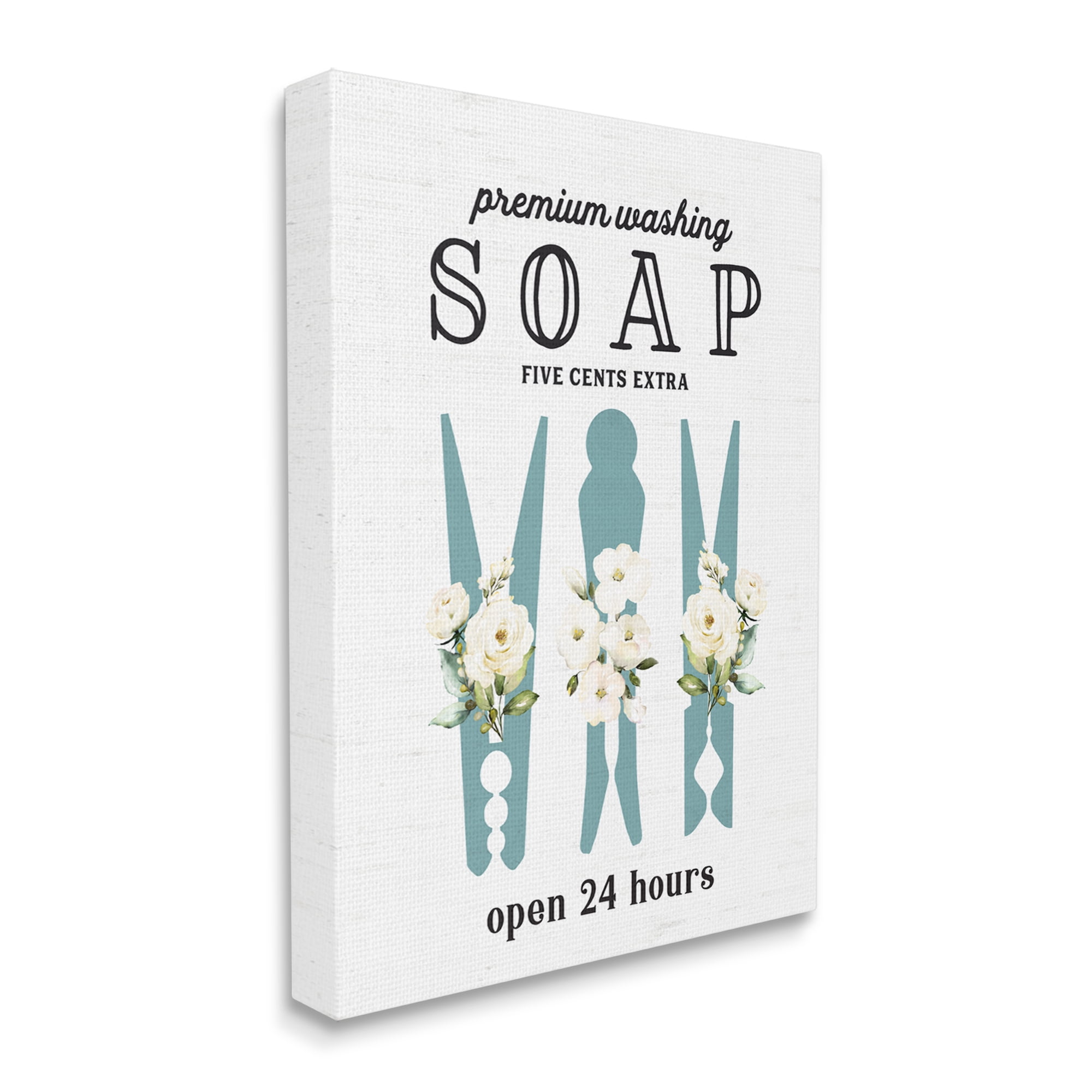 Stupell Industries Premium Soap Laundry Sign Vintage Floral Clothespins Graphic Art Gallery Wrapped Canvas Print Wall Art, Design by Lettered and Lined