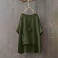 thumbnail image 2 of Holzkary Linen Shirts for Women Oversized Tshirts Women's Oversized Tshirt Casual Loose Summer Tops Fashion Irregularly High Blouse Crewneck Shirts Tees Green M, 2 of 4