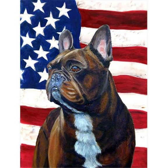 28 x 40 In. Usa American Flag With French Bulldog Flag Canvas, House Size
