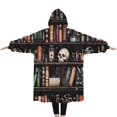 thumbnail image 2 of Oversized Wearable Blanket Hoodie,Black Halloween Skull Book Pattern Sherpa Blanket Hoodie with Super Pockets,Super Warm Fuzzy Pullover for Women & Men, 2 of 6