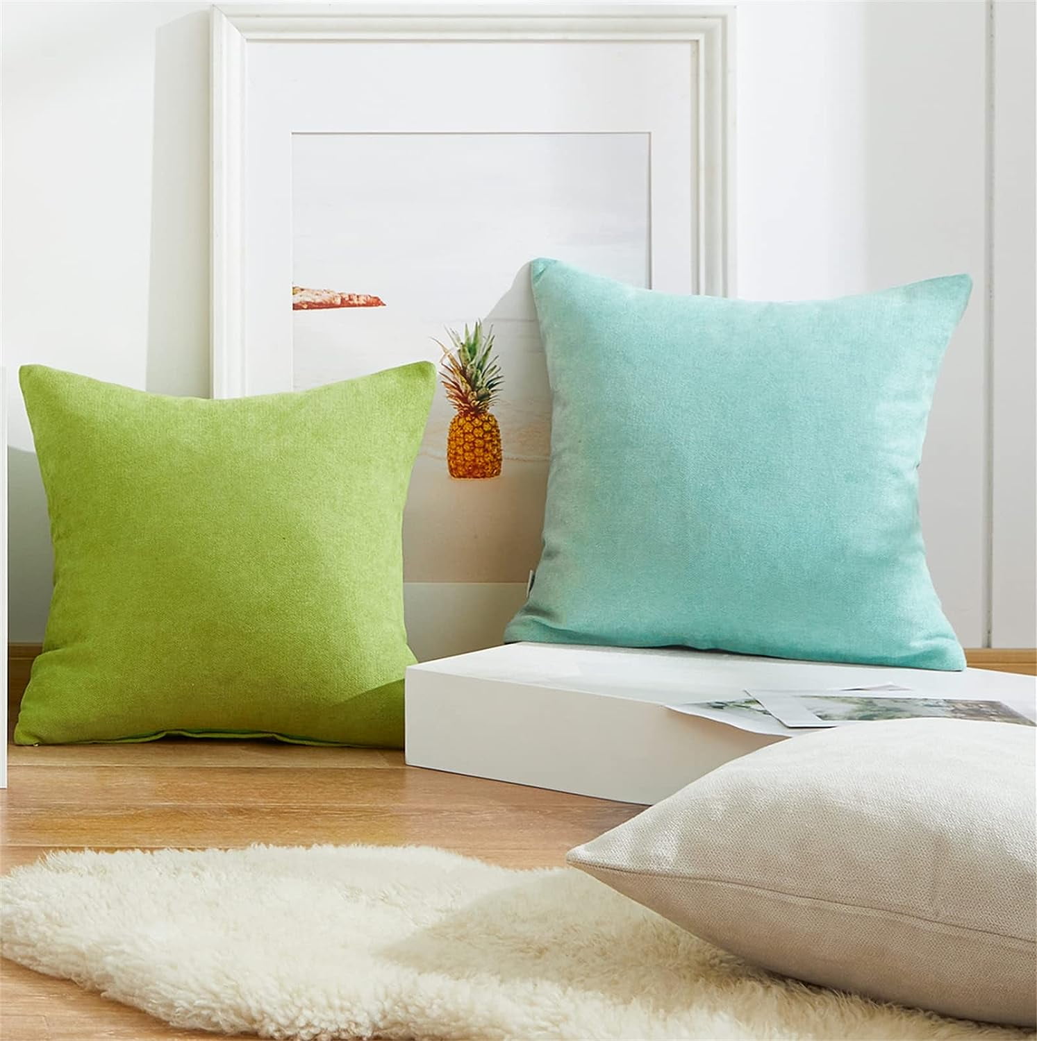 Topfinel Square Decorative Throw Pillow Covers Soft Chenille Solid Color Outdoor Cushion Covers for Sofa Bed Car Home Throw Pillows Luxury Square Decorative Pillow Cases 20 x 20 inch Set of 2 Green in...