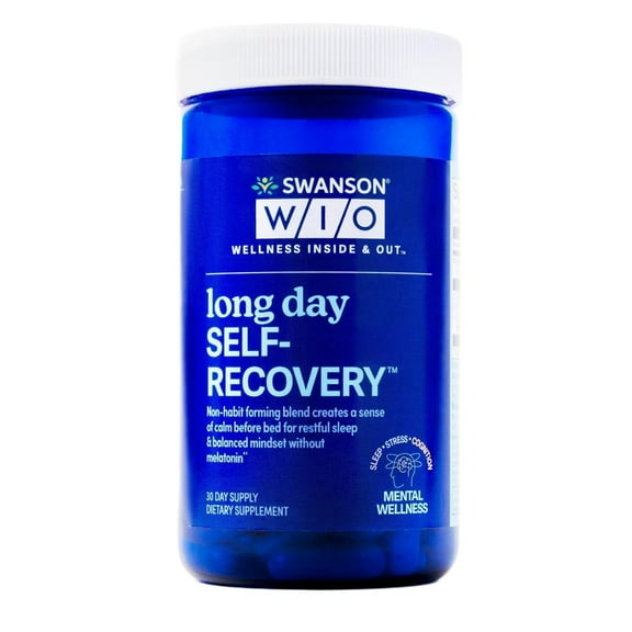 Swanson WIO long day SELF-RECOVERY Calm, Melatonin-Free Restful Sleep, Serotonin, L-Theanine, 5-HTP. Clear Mind   Emotional Wellness, Sleep Support, Mental Wellness,ules (30-Day Supply)