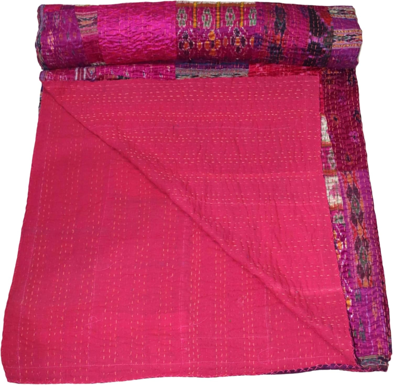 Indian Handmade Beautiful Cotton Kantha Quilt , Bedsheet , Throw Blanket Size (Twin Size - 60" x 90")