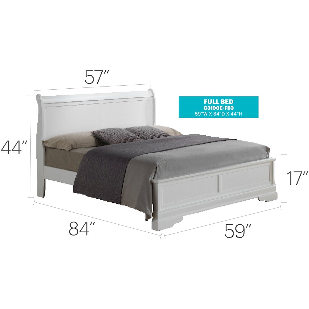 Glory Furniture Louis Phillipe Full Bed in White Color