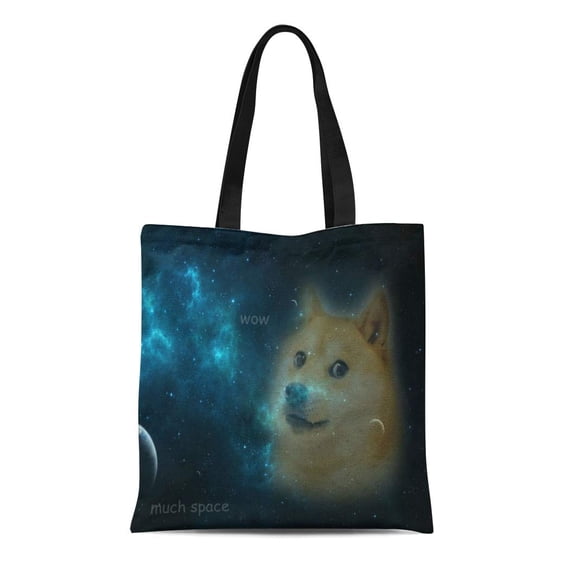 KDAGR Canvas Tote Bag Doggy Doge in Space Funny Universe Dog Meme Funniest Reusable Handbag Shoulder Grocery Shopping Bags