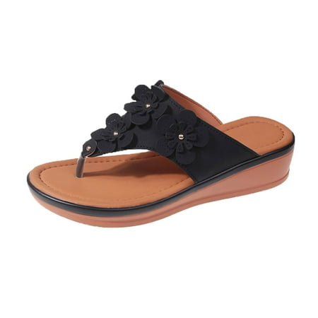 

Ladies Fashion Summer Leather Flower Decorative Clip Toe Slope Heel Slippers Stylish Sandals for Women Leather Wedge Sandals for Women