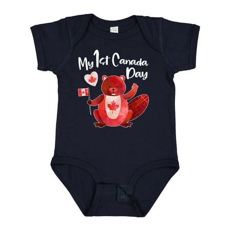 

Inktastic My 1st Canada Day with Red and White Maple Leaves Boys or Girls Baby Bodysuit