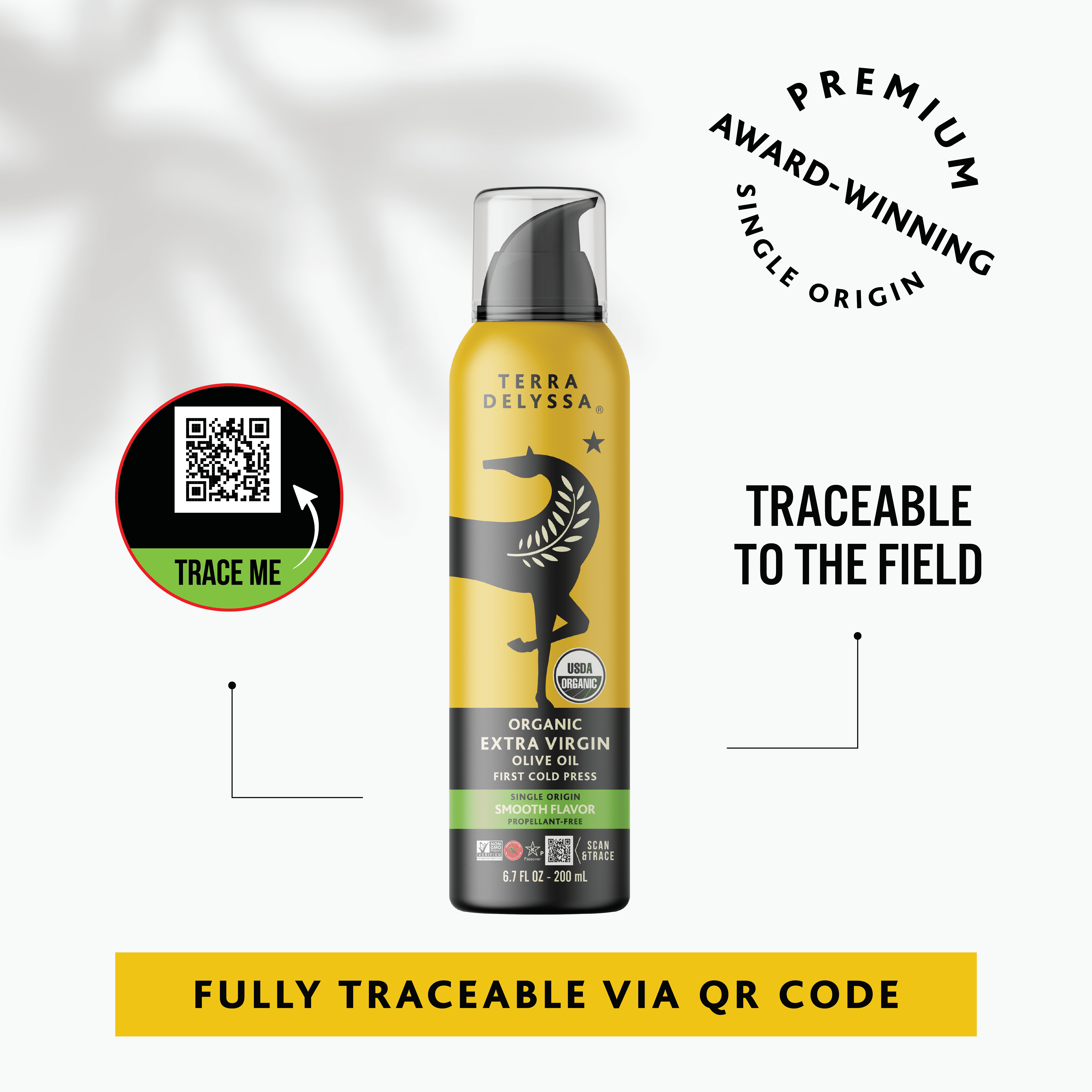 Terra Delyssa Organic Extra Virgin Olive Oil Spray Smooth Flavor First Cold Pressed Single Origin Fully Traceable Award Winning