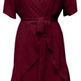 thumbnail image 6 of Bigersell Women's formal Dresses Ladies V-neck Solid Color Chiffon Elastic Waist Ruffled Short Sleeve Dress Princess Dress Up Clothes for Little Girls Women's Plus Maxi Dresses, Style 37453, Wine XXL, 6 of 6