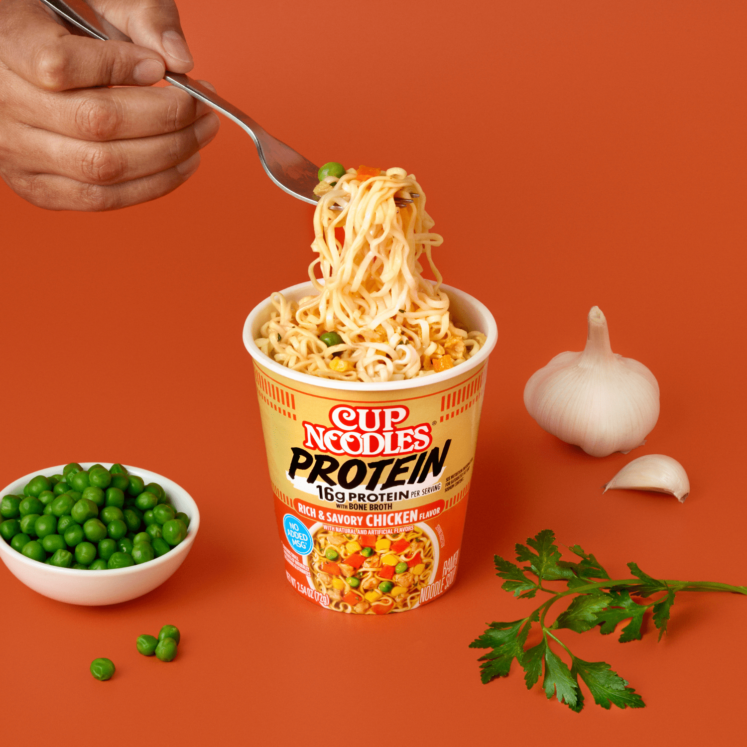 Nissin Cup Noodles Protein Ramen, Chicken Flavor with Bone Broth, 16g Protein, 2.54 Ounce Cup