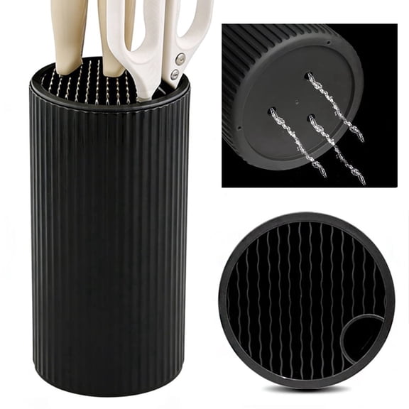 Knife Block without Knives Universal Kitchen Knife Holder Round Compact Empty Knife Storage Stand with Sharpener Rod and Scissor Slot,Black