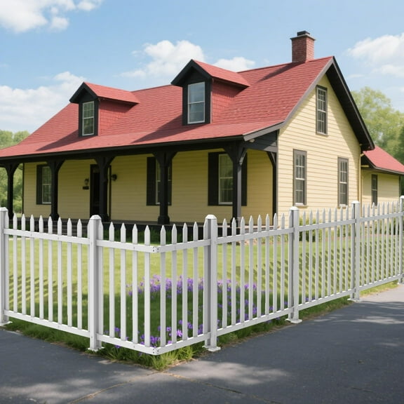 E&K 32.6"H x 84"W White Picket Fence Panels Vinyl Decorative Fencing for Pool Front Porch Yard Garden Patio (20 Pickets, Straight)