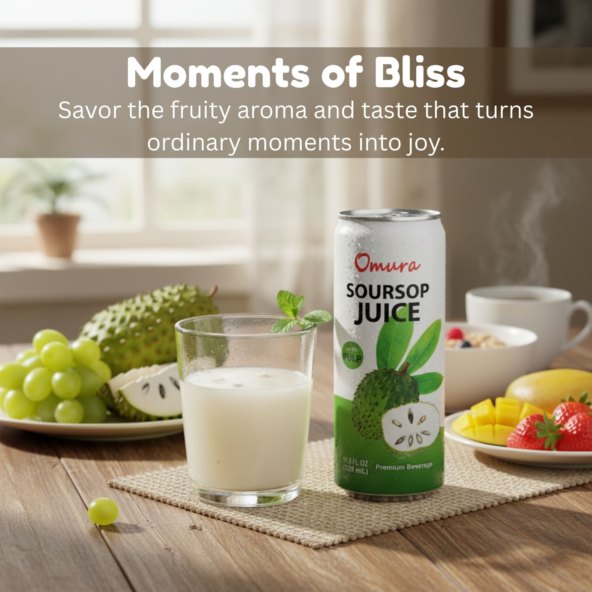 Omura Soursop Graviola Guanabana Juice with Pulp - Tropical Delight in an 11 Fl. Oz Can