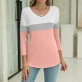 thumbnail image 7 of Texiao Women's V Neck 3/4 Sleeve Tops Color Block/Solid Shirts Basic Summer Tees, 7 of 7