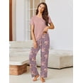 thumbnail image 3 of Ekouaer Pajama Sets for Women Short Sleeve Pj Set V Neck Sleepwear Chest Pocket with Long Pants Casual Loose Loungewear, 3 of 6