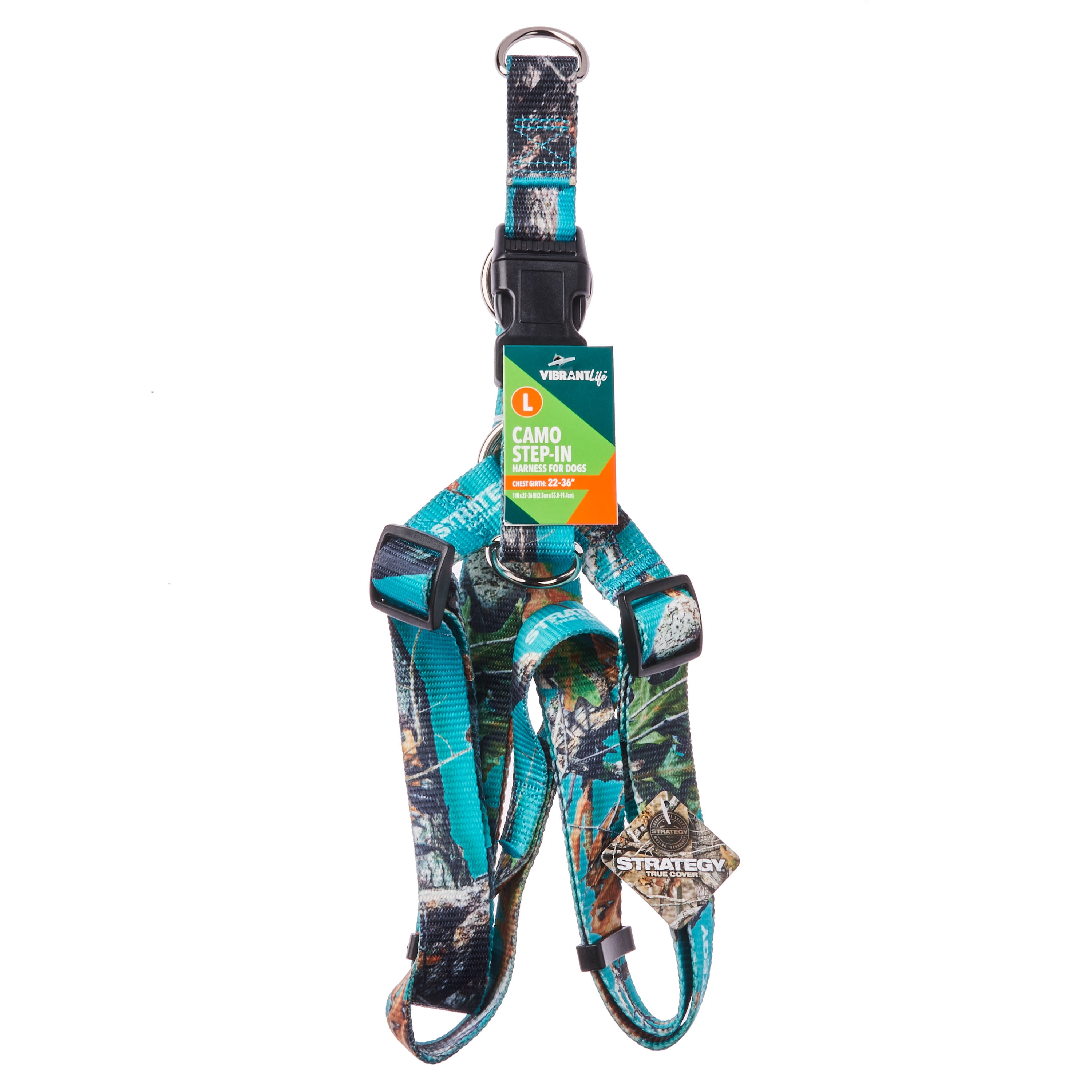 Vibrant Life Polyester Strategy Camo Step-in Dog Harness, Teal Camo, L (22" to 36" Chest Size)