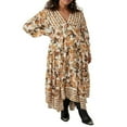 thumbnail image 1 of Robe Longue pour Femmes Manches Longues Col en V Plissé Imprimé Fleuri Robe Évasée, 1 of 6