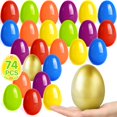 thumbnail image 1 of Huevos de Pascua de plástico con flores de primavera, 72 unidades y 2 huevos dorados, 1 of 7