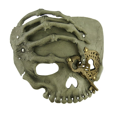 Beige Steampunk Pirate Skull w/Skeletal Hand Adult Half Face Mask