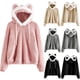 thumbnail image 2 of Sudaderas con capucha de lana difusa con orejas de gato para mujer y niña, linda sudadera con capucha, bloque de color, ropa de abrigo holgada y cálida para invierno, 2 of 5