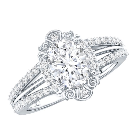 Rosec Jewels Lab Grown Diamond Vintage Engagement Ring - 6x8 mm Oval - EF-VS Grade, 925 Sterling Silver, US 4.00