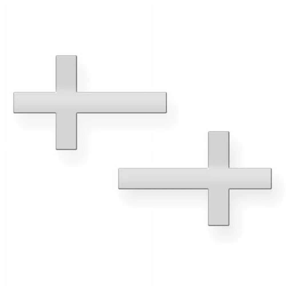 WHITE GOLD SIDEWAYS CROSS POST EARRINGS : 14K