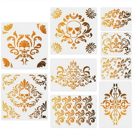 9Pcs Skull Plant Painting Stencils 3 Sizes Reusable DIY Art and Craft Stencils Floral Vines Painting Template for Painting on Wood Fabric Paper Walls Canvas