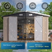 LazySunsets 10 x 12FT Shed Outdoor Storage Shed with Double Hinged Large Door, Large Metal Shed with Lockable Door & Sloped Roof for Garden, Backyard, Patio and Backyard, Brown
