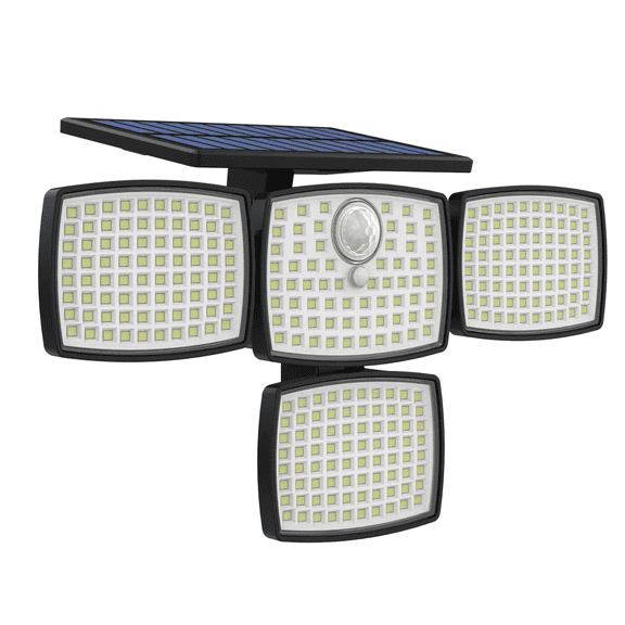 Solar Outdoor Wall Light - 4500LM Flood Beam, 306LED 4-Heads Motion Sensor, Remote Control, 270°Wide Angle, IP65 Waterproof, Easy Install, 3 Modes, Solar No Wiring, Adjustable Flood & Spot Lighting