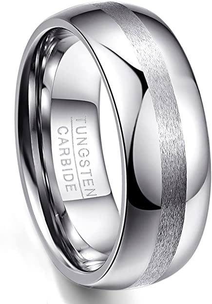 Free Engraving Tungsten Carbide Domed Brushed Center Wedding Band Ring 