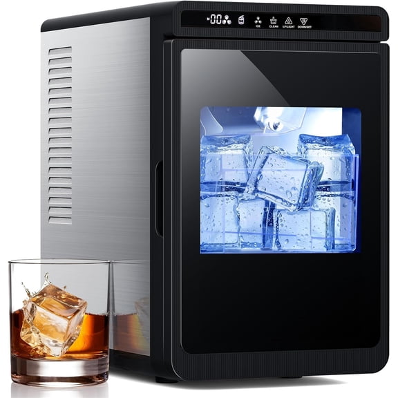 Electactic Clear Ice Cube Maker with CrystalFlux Technology, 3 Crystal Ice Cube in 20Mins, 155pcs/Day, Auto-Cleaning, 24 Timer, Portable Ice Cube Machine, Great for Cocktails, Whiskey & Bourbon