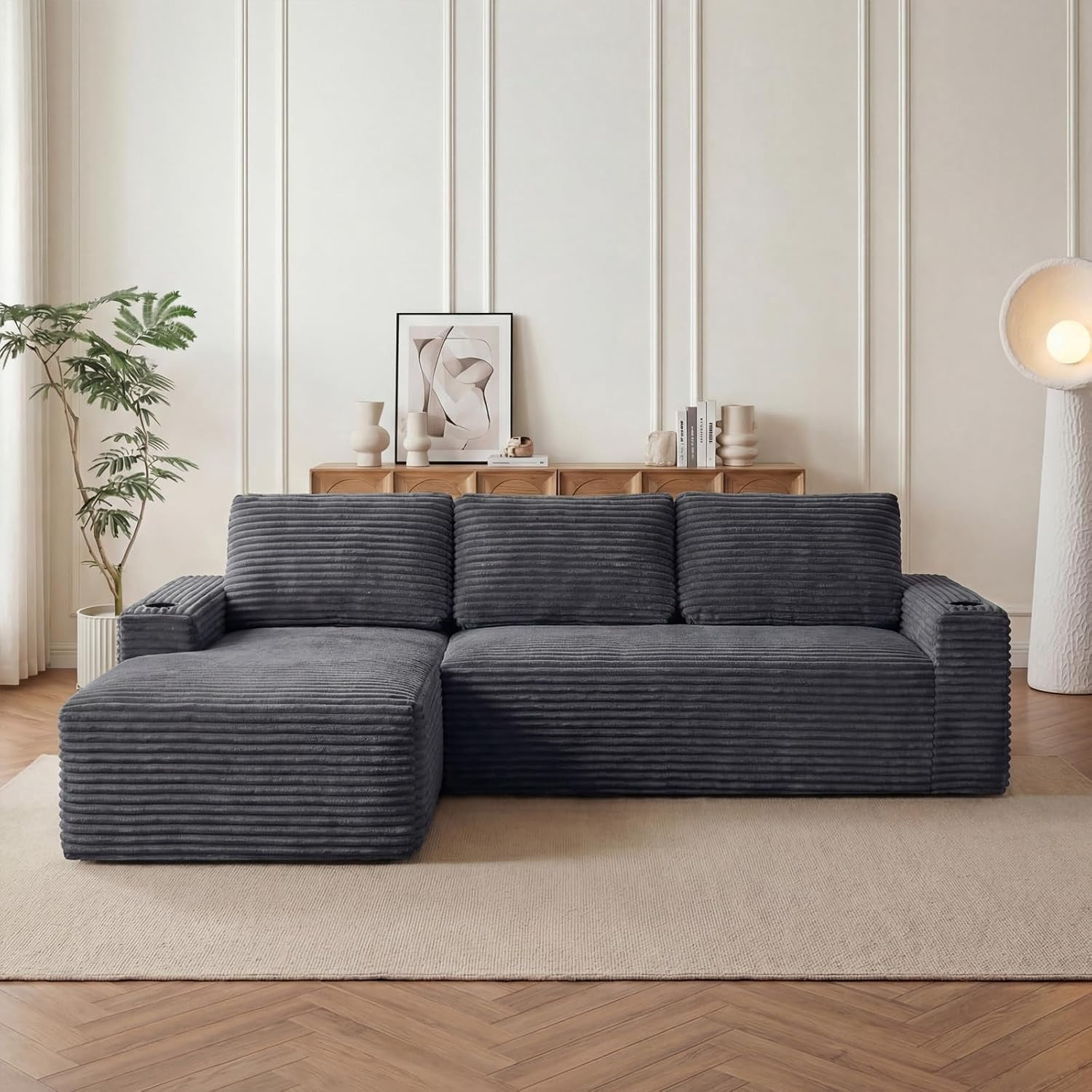 104" Cloud Modular Sectional Sofa, Corduroy Boneless L-Shape Chaise Couch with Deep Seat for Living Room Bedroom, No Assembly Required
