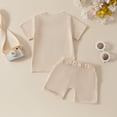thumbnail image 4 of Newborn Going Home Outfit 1Year Old Girl Clothes, Fashion Girls' Casual Short Sleeve Round Neck Collar Botton Solid Short Pants Sets, 4 of 9