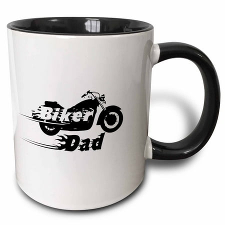 

3dRose Biker Dad. motorbike motorcycle daddy. Fast bike. cool black and white flaming text. Fathers day - Two Tone Black Mug 11-ounce