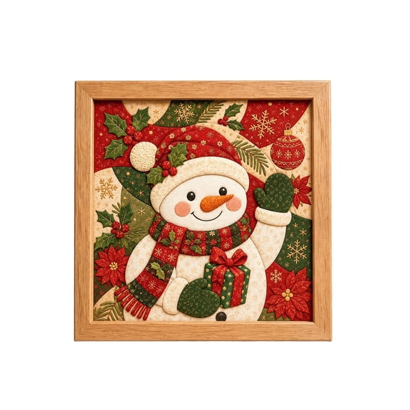 LEVEO Snowman Themed Premium No-Sew Kinusaiga Fabric Art Kit, DIY No-Sew Kinusaiga Fabric Art Kit, Relaxing Handmade Art Project for Adults