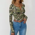 thumbnail image 6 of Ribbed Knit Tops for Women Henely Neck Button Down Camo Shirt Casual Slim Fit Stretch Blouse Tee Fall Winter Clothes, 6 of 6