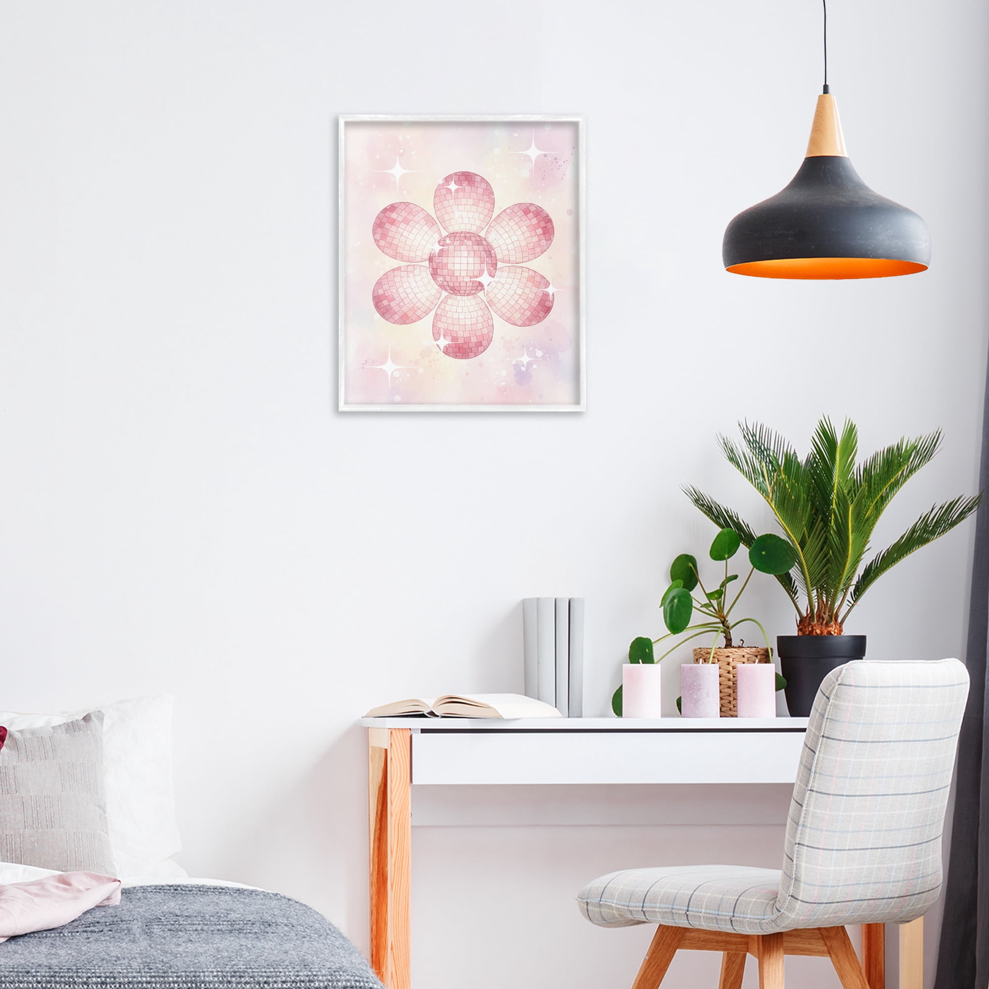 Stupell Industries Dreamy Pink Disco Ball Flower White Framed Giclee Art, design by Lil' Rue