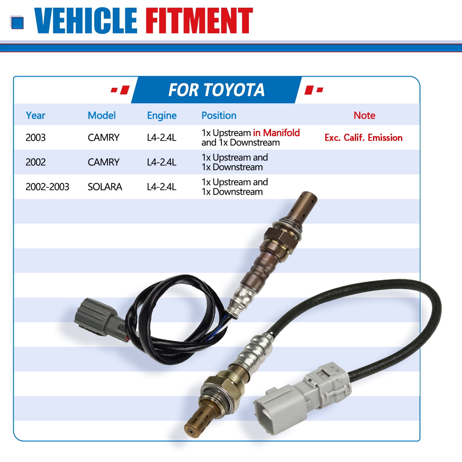 Maxfavor 2X O2 Oxygen Sensor for Toyota Camry Solara 2003 2002 2.4L LE, SE XLE Upstream & Downstream