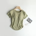 thumbnail image 2 of JGGSPWM T-Shirts d'Été pour Femmes Col Rond Manches Courtes Plissés Raccourcis avec Coussin de Poitrine Mode Unie Blouses d'Entraînement Vert S, 2 of 4