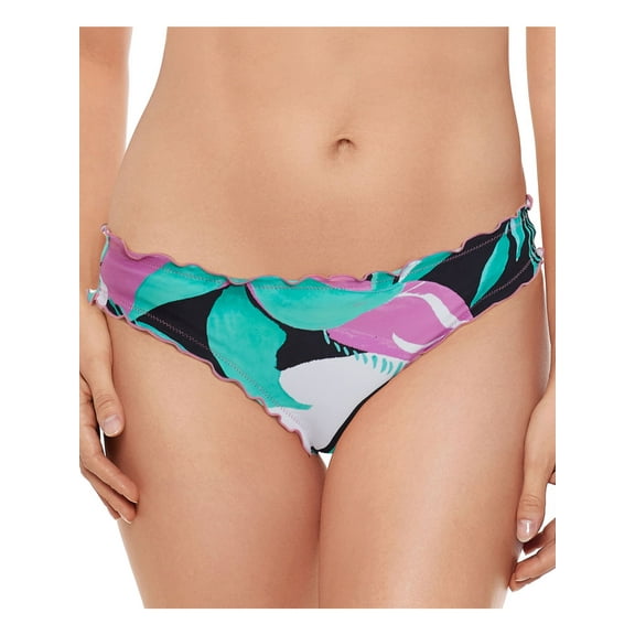 SALT   COVE Women's White Printed Stretch Cheeky Fit Lined Bikini Ruffled Hipster Swimsuit Bottom L