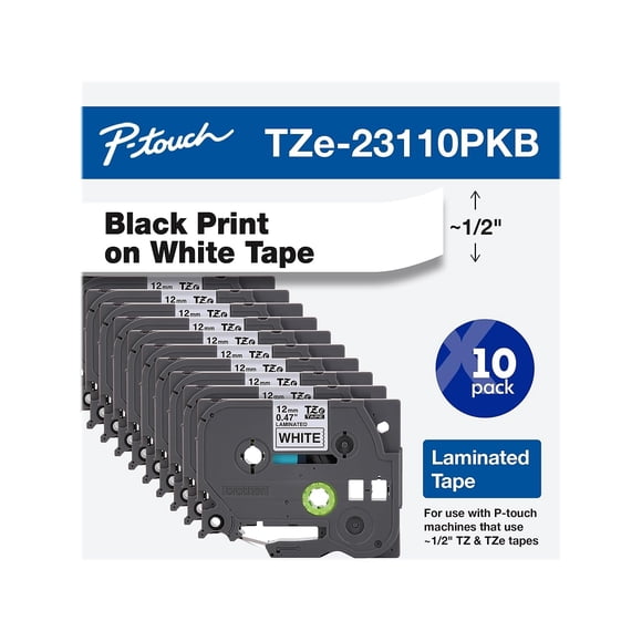 Cinta adhesiva Brother TZE23110PKB, negro sobre blanco, 12 mm (paquete de 10)