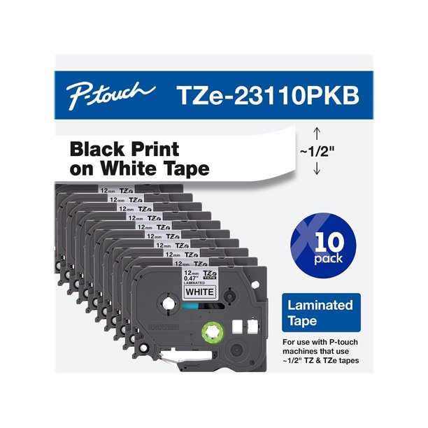 Cinta adhesiva Brother TZE23110PKB, negro sobre blanco, 12 mm (paquete de 10)