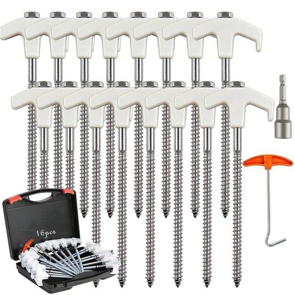16Pack Tent Stakes, Glow In The Dark,Heavy Duty–Includes Spikes Puller,Storage Box &  Hex Head Driver–Camping Essentials, Windproof Ground Anchors For Tent, Tarp, Canopy & Camping Gear